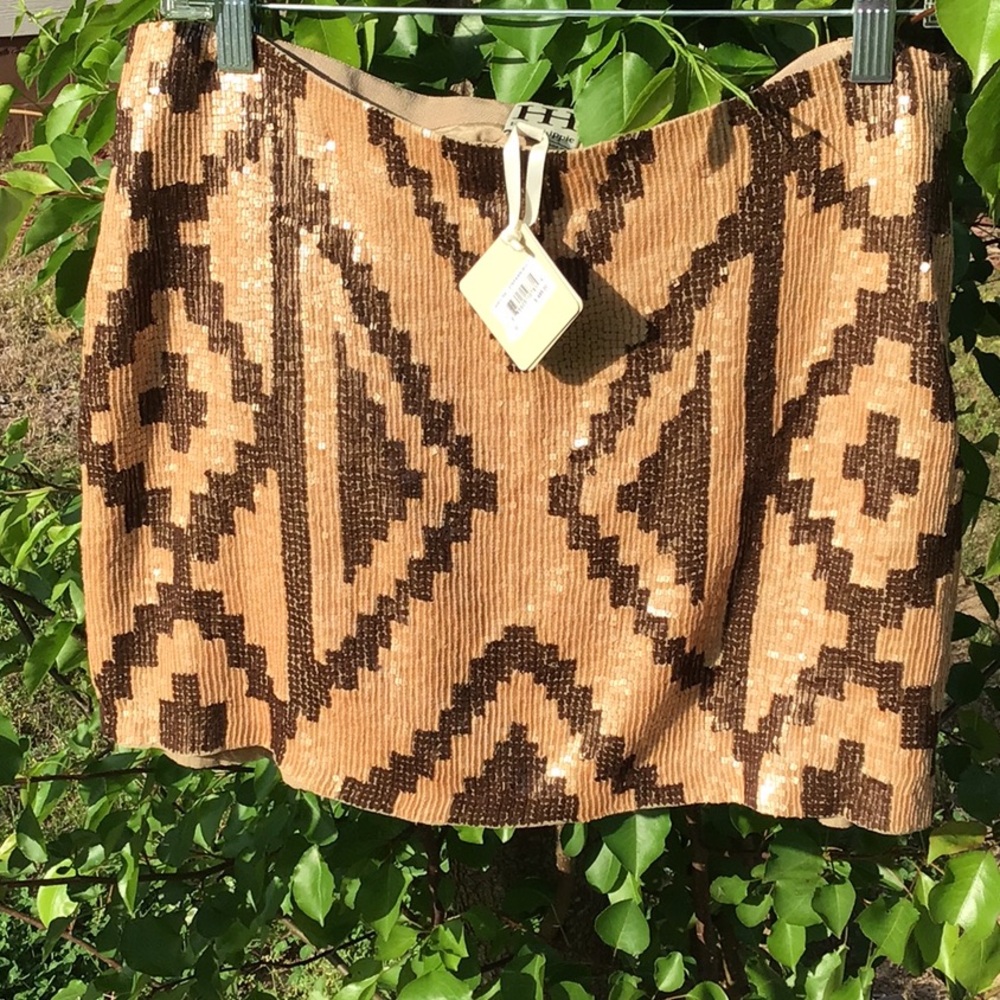 Haute Hippie Sequin Pencil Mini Skirt in Gold and Brown - Picture 13 of 16